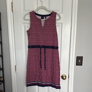 Pink and Navy Sleeveless V-Neck Dress
